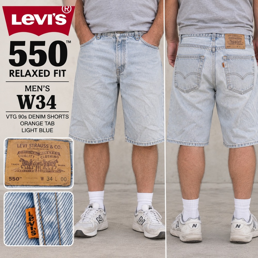 VTG 90s Levi's 550 Orange Tab Men W34 Light Wash Relaxed Fit Baggy Denim Shorts